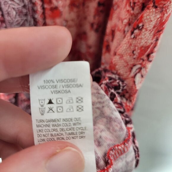 Lucky Brand Women's Viscose Patterned Adjustable Waist Boho Red Dress Size 1X - Picture 13 of 14